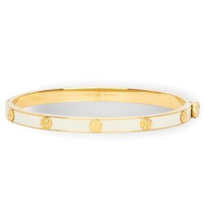 TORY BURCH MILLER 5MM WHITE AND GOLD HINGE BRACELET